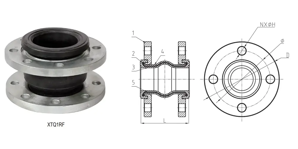 Galvanized Carbon Steel Flexible Rubber Joint Single Sphere Flange Connection